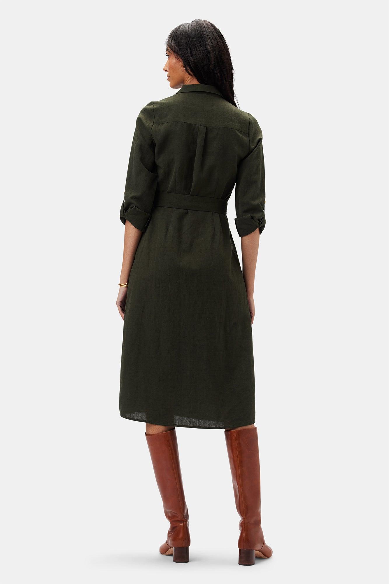 Joyce Cotton Linen Dress - Olive Green Product Image