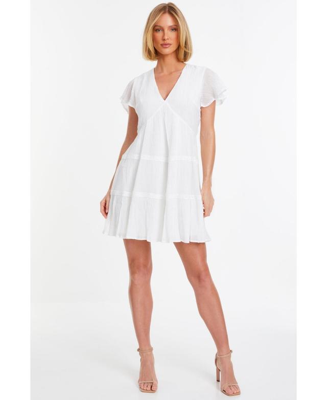 Quiz Womens V-Neck Frill Sleeve Tunic Dress Product Image