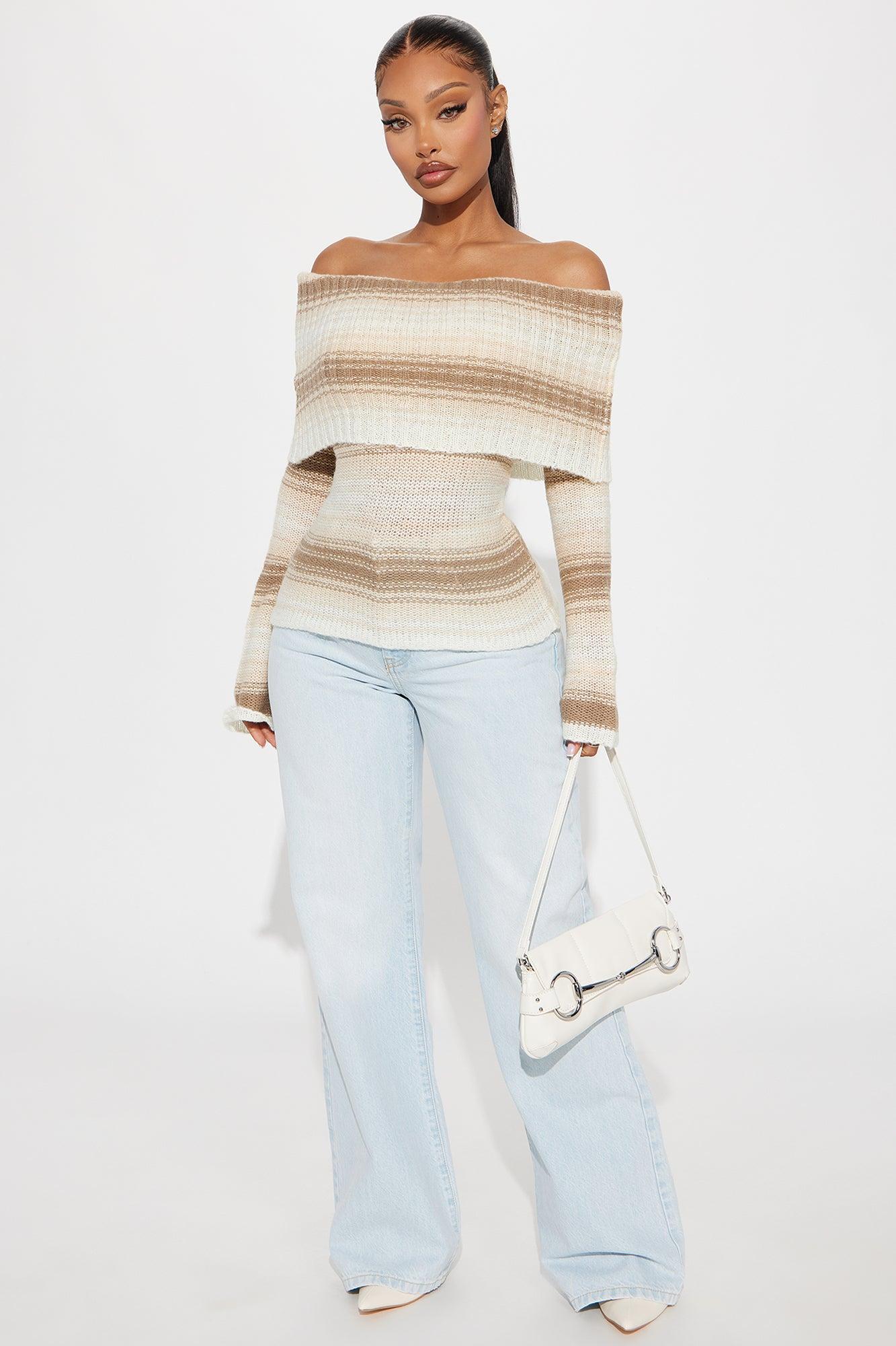 Lily Striped Off Shoulder Sweater - Cream/combo Product Image