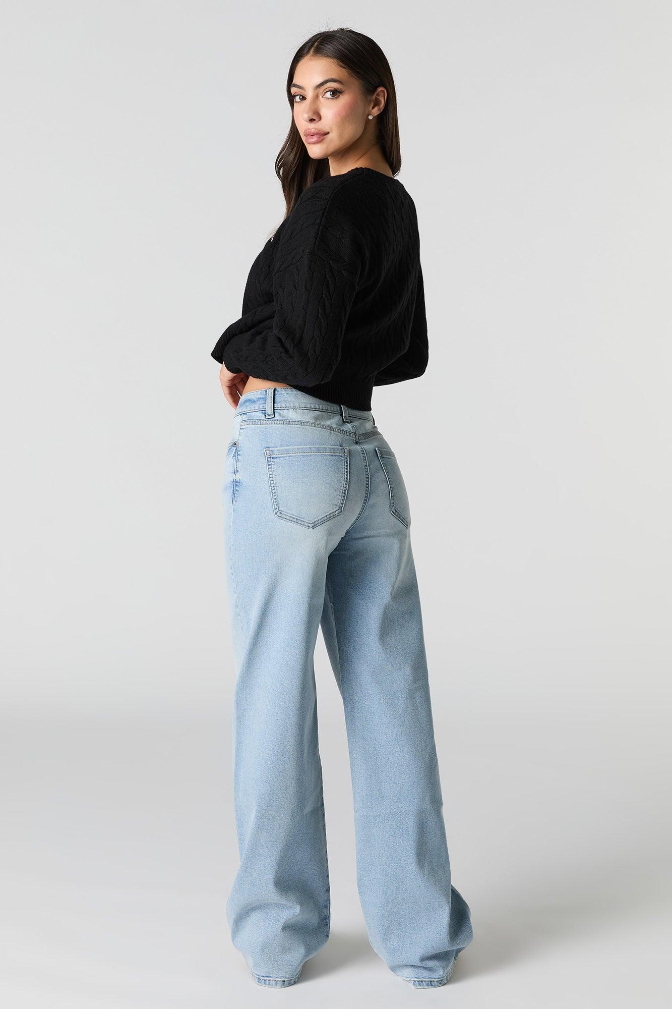 Light Wash High Rise Stretch Wide Leg Jean Female Product Image