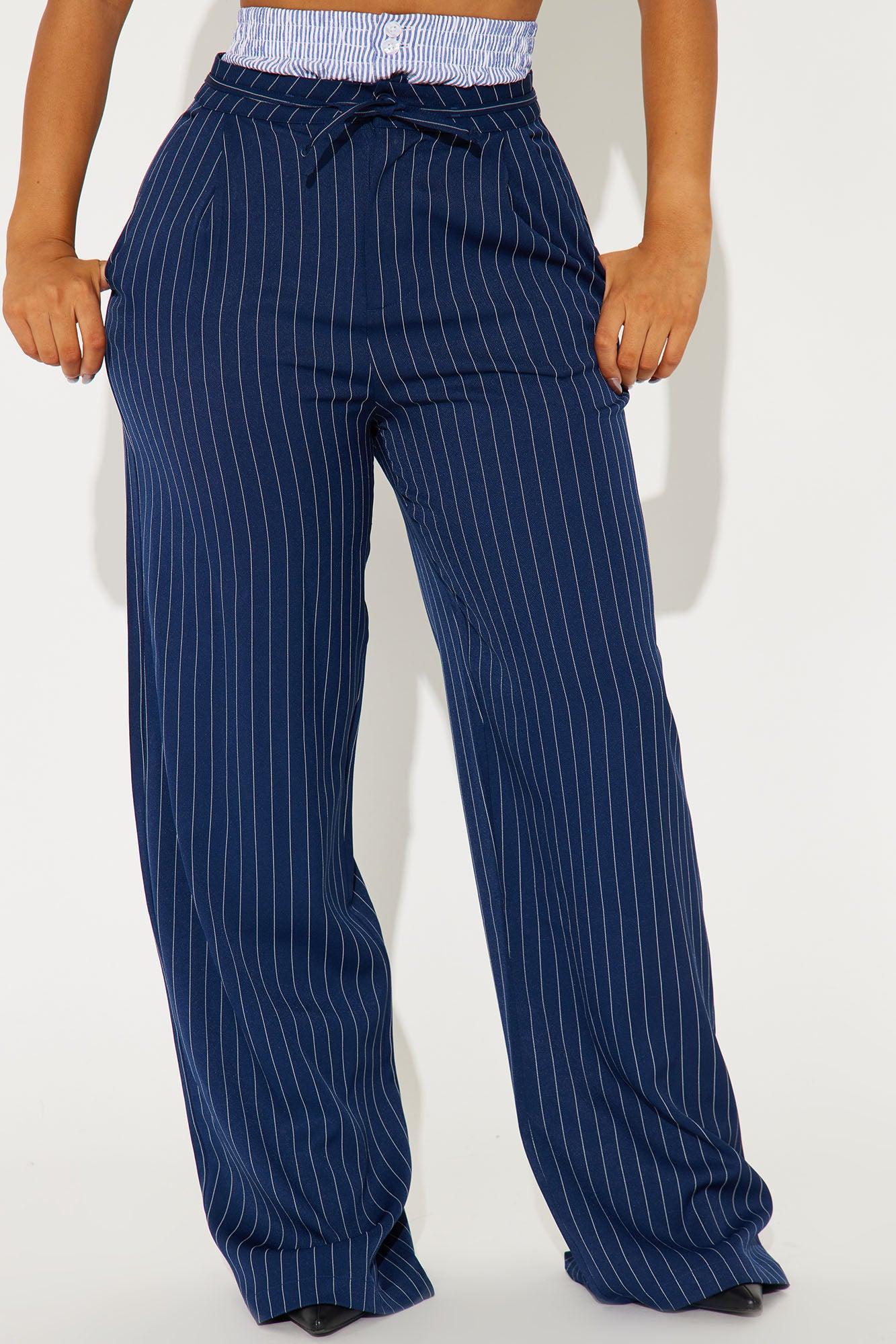 Nathalie Double Waistband Pinstripe Trouser - Navy/combo Product Image