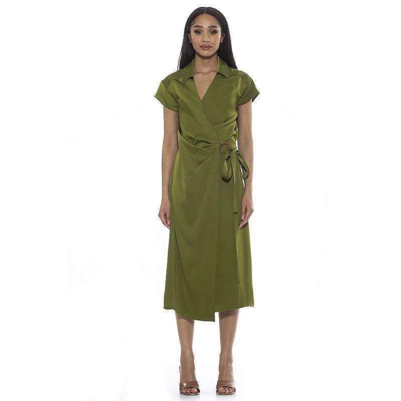 Womens ALEXIA ADMOR Paris Surplice Wrap Midi Dress With Waist Tie Green Product Image