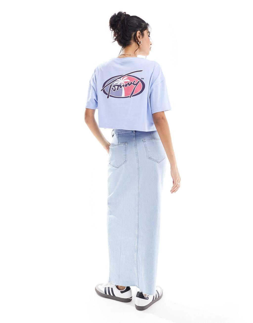 Tommy Jeans oversized cropped archive T-shirt in blue Product Image