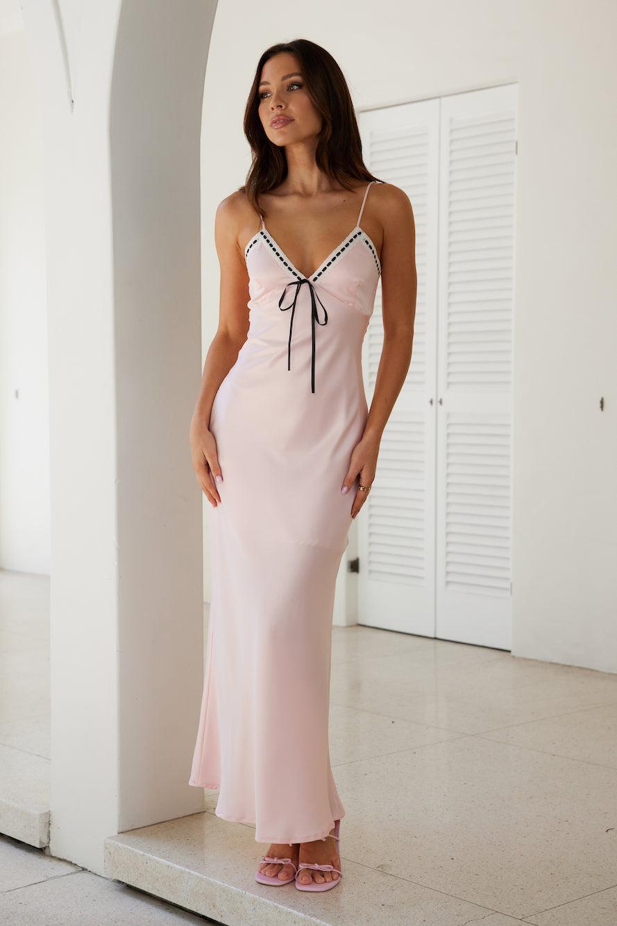 Night Hour Satin Maxi Dress Pink Product Image