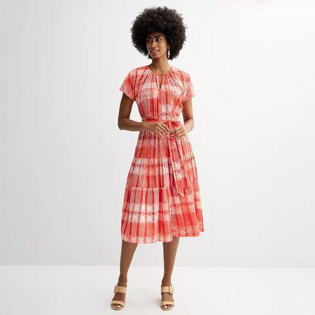 Womens Sonoma Community Brooklyn Dolly Belted Tiered Midi Dress Product Image