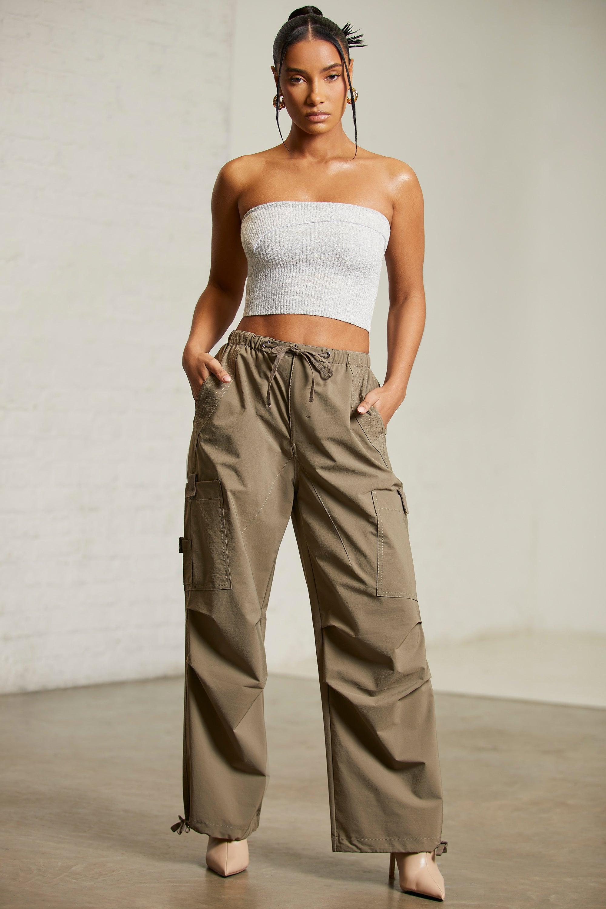 Wide Leg Cargo Trousers in Green Female Product Image