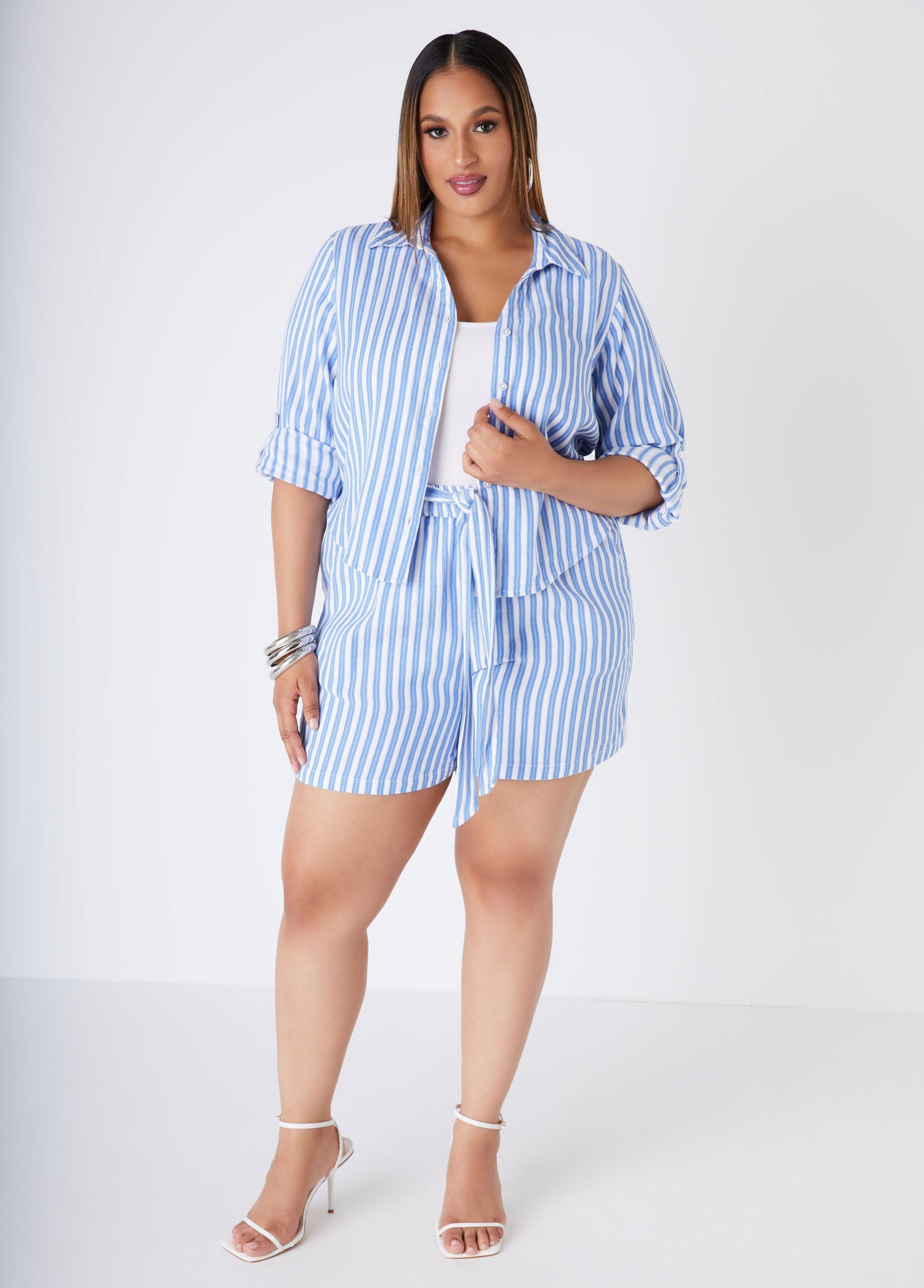 Plus Size Striped Gauze Shorts Ashley Stewart Product Image