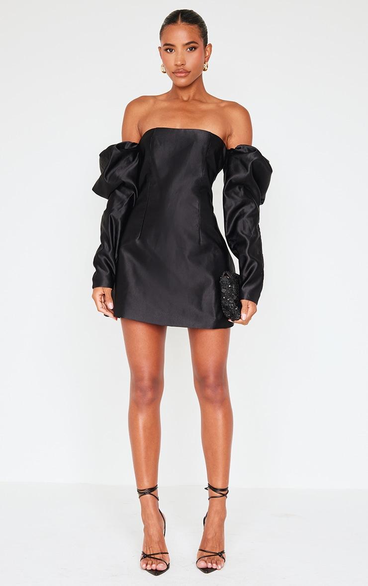 Black Oversized Puff Sleeve A Line Shift Dress Product Image