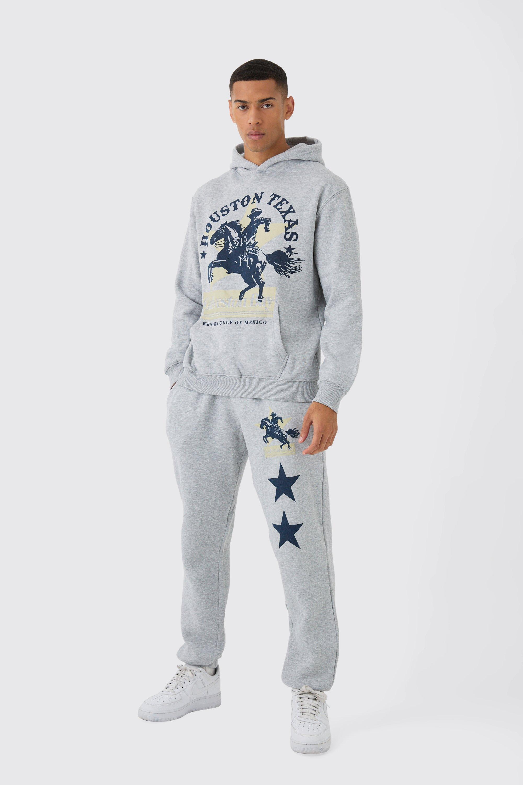 Oversized Western Print Washed Tracksuit | boohooMAN USA Product Image