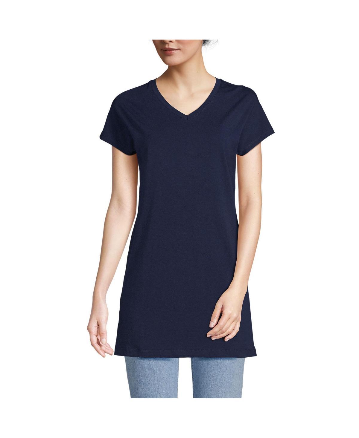 Lands End Womens Short Sleeve Jersey Extra Long V neck Tunic Product Image