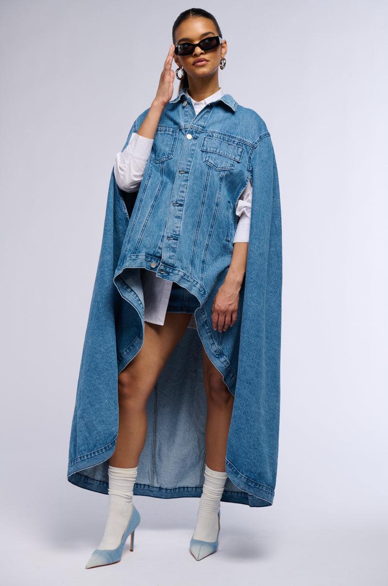 DON'T TALK LOUD MAXI DENIM PONCHO Product Image