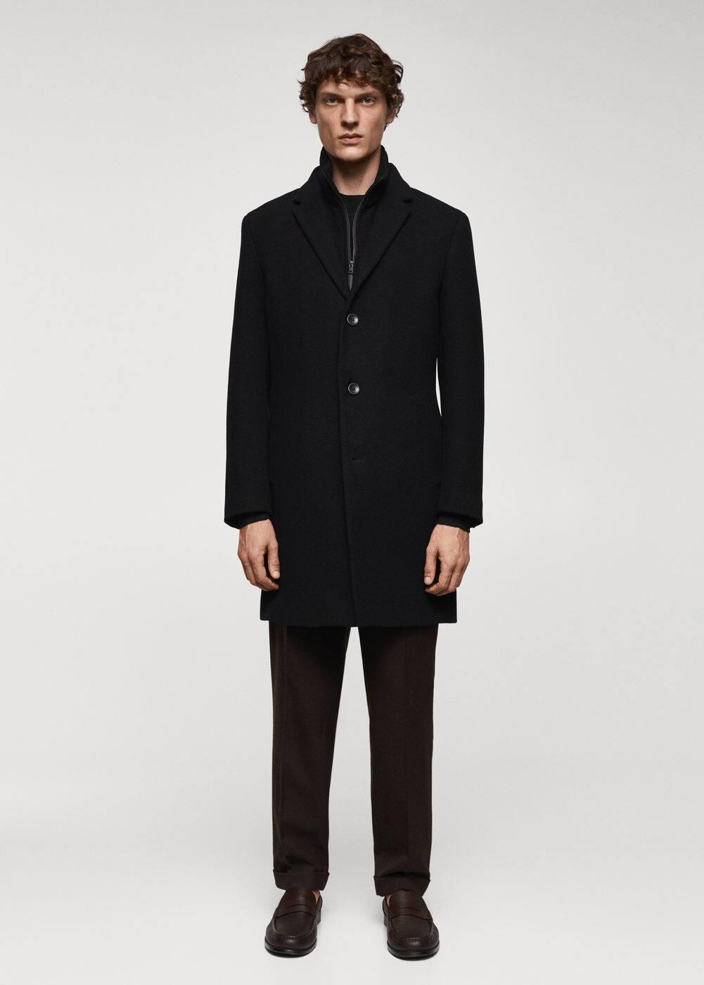 MANGO MAN - Wool coat with detachable collar blackMen Product Image