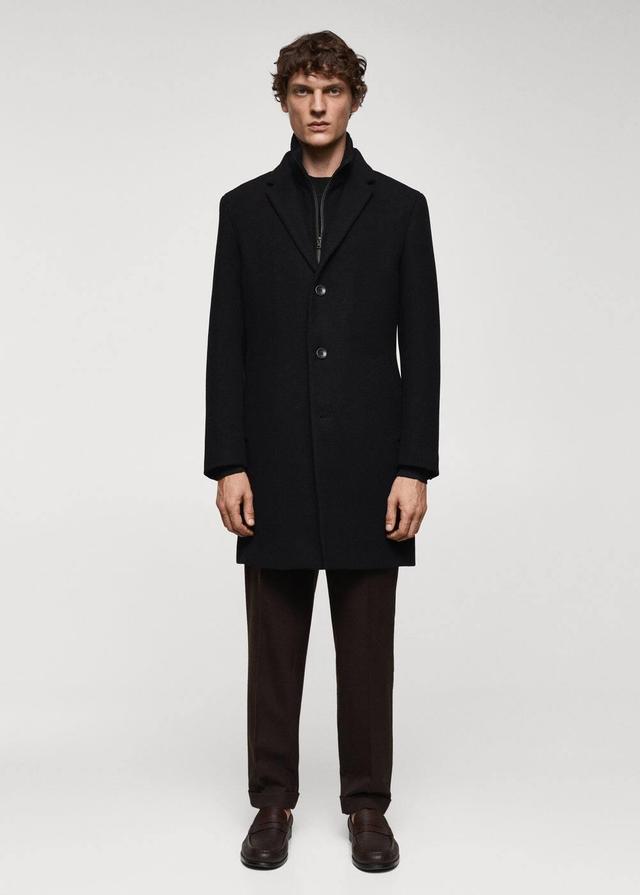 MANGO MAN - Wool coat with detachable collar blackMen Product Image