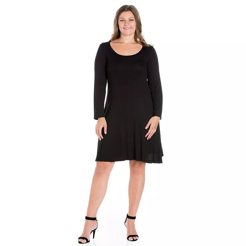 Plus Size 24seven Comfort Apparel Long Sleeve Flared Mini Dress, Womens Black Product Image