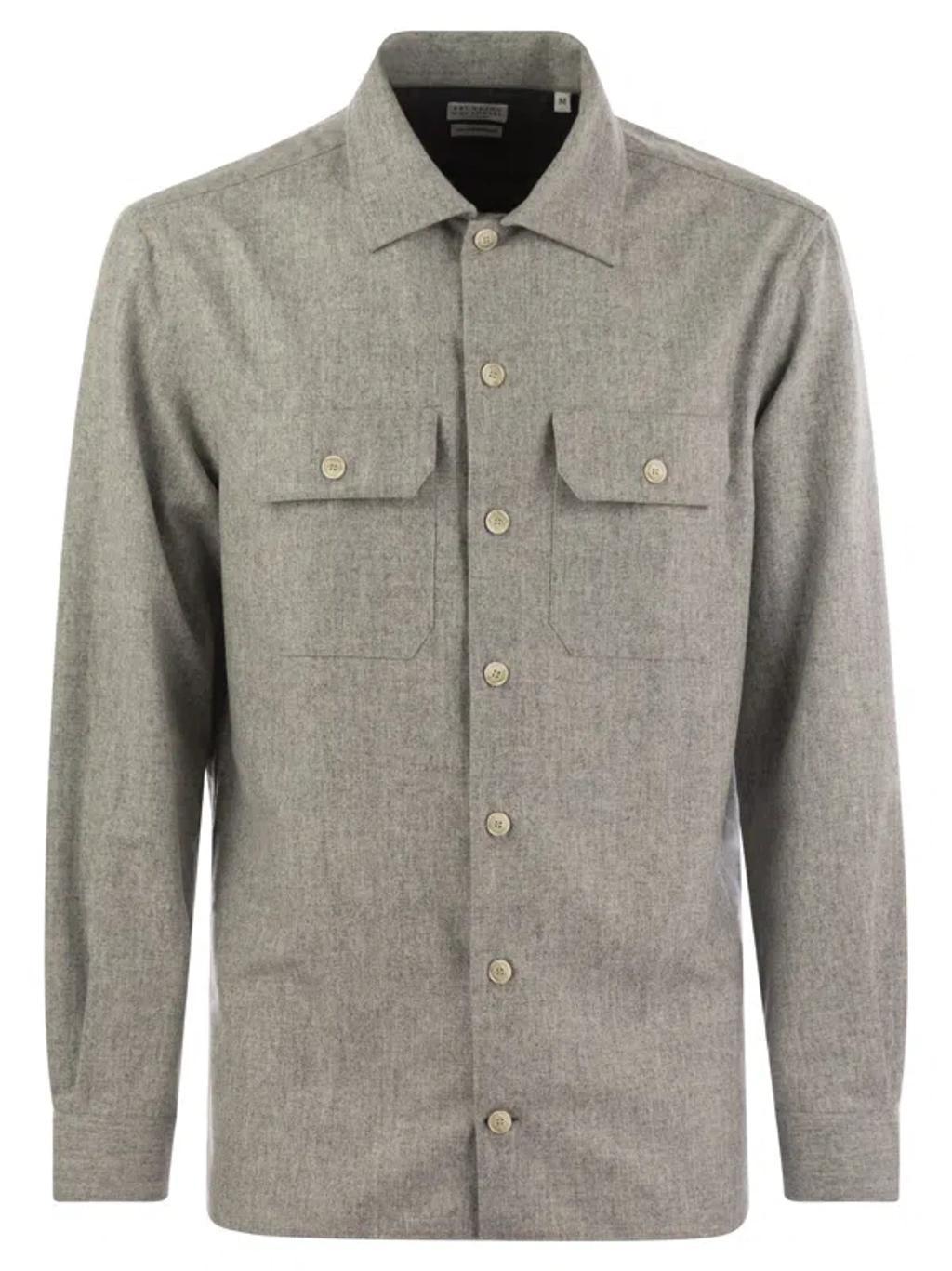 BRUNELLO CUCINELLI Virgin Wool Over Shirt With Pockets In Pearl Product Image