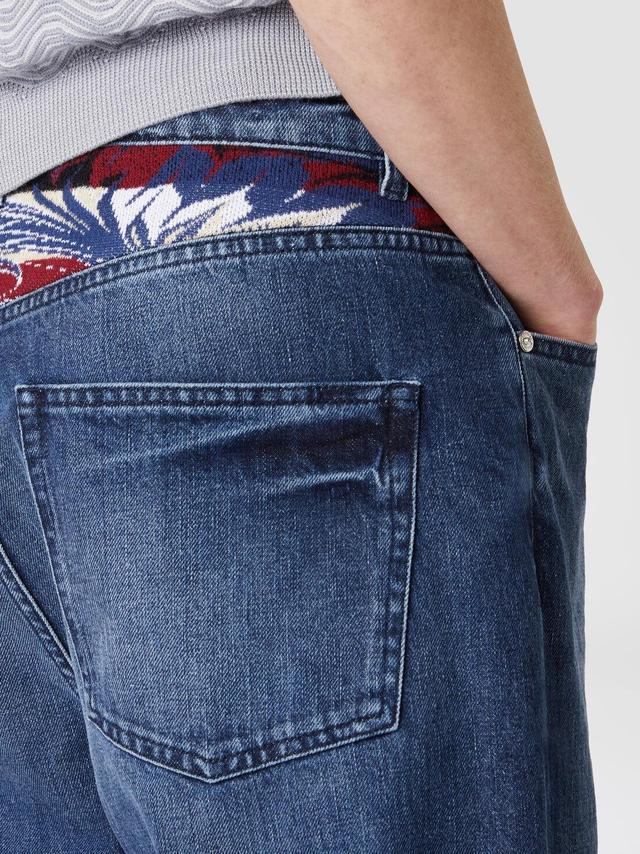 Five denim pockets with Venezia knit insert Blue | Missoni Product Image