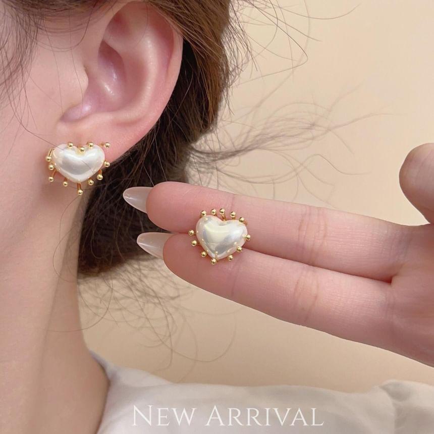 Heart Faux Pearl Alloy Earrings Product Image