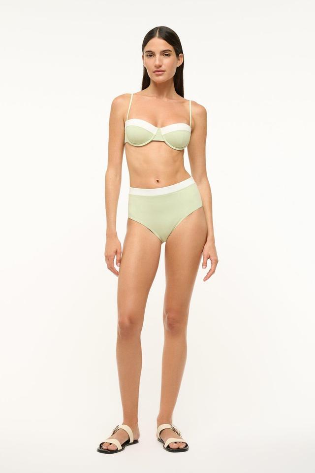 DEVON HIGH RISE BIKINI BOTTOM | PALE JADE/WHITE Product Image