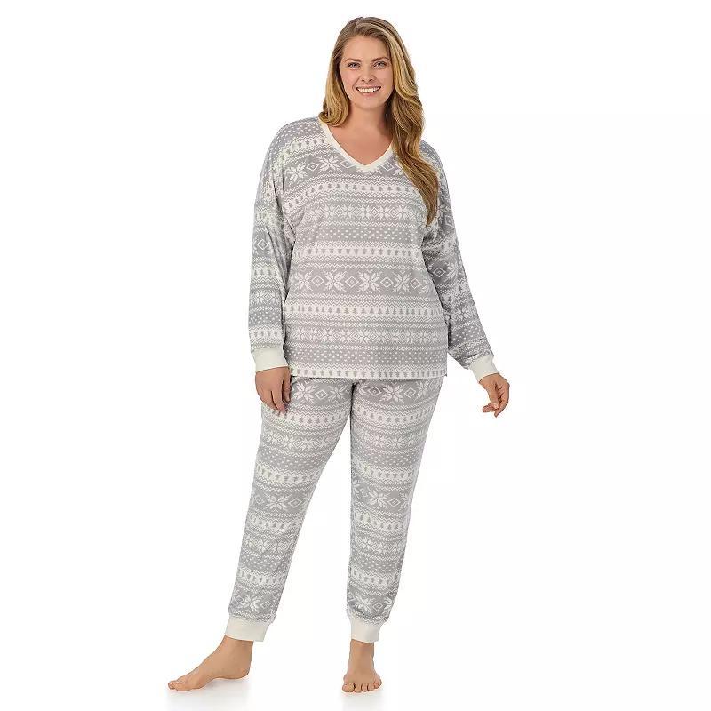 Plus Size Cuddl Duds Velour Fleece V-Neck Pajama Top & Pajama Bottoms Set, Womens Product Image