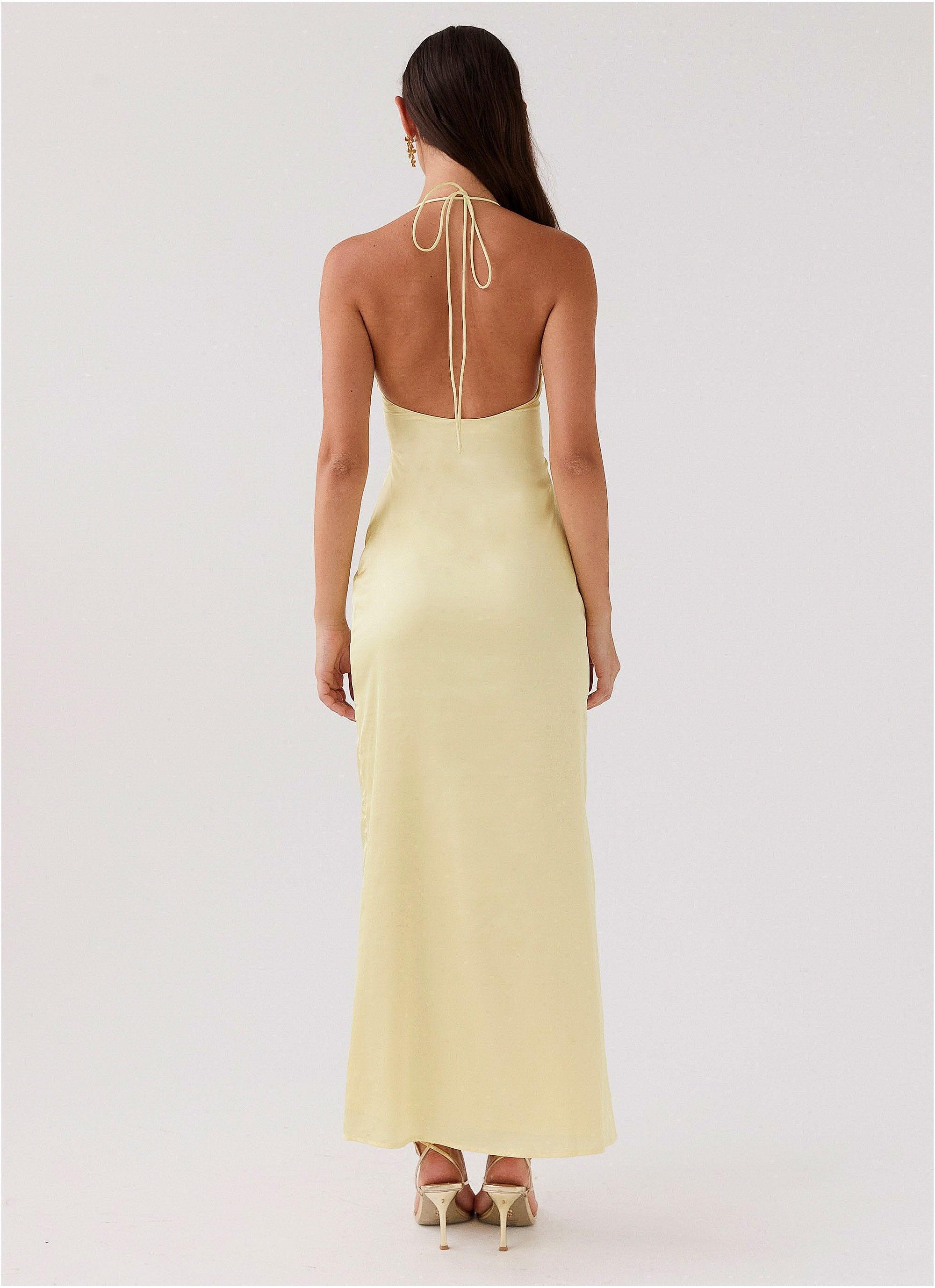 Dream Sight Lace Satin Maxi Dress - Lemon Product Image