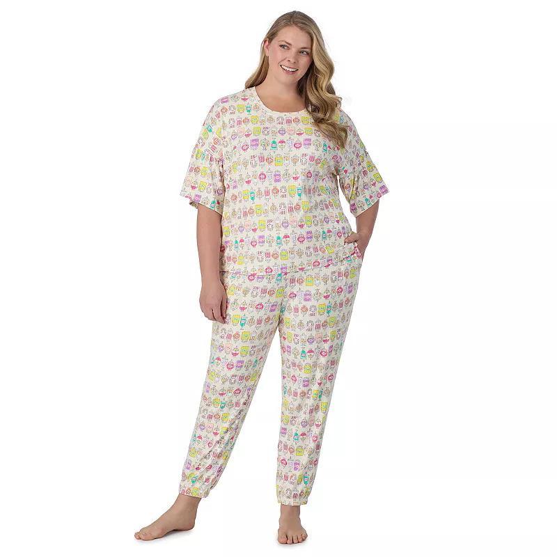 Plus Size Cuddl Duds Pajama Cozy Bell Sleeve Top & Pajama Jogger Pants Set, Womens Blue Product Image