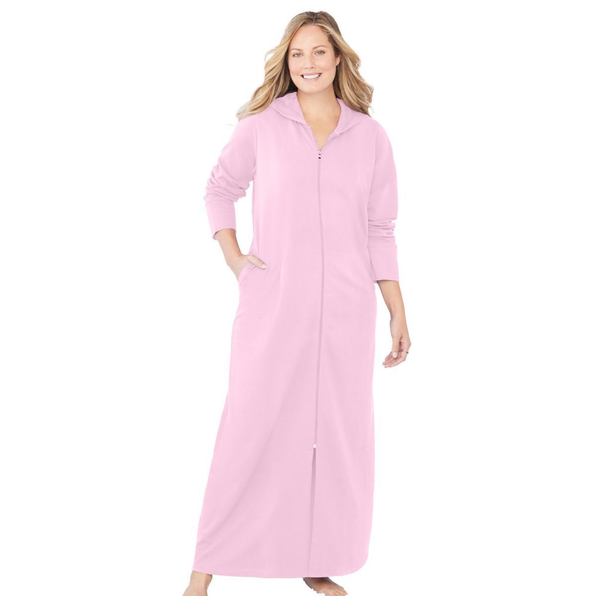 Dreams & Co. Womens Long Hooded Fleece Sweatshirt Robe Product Image