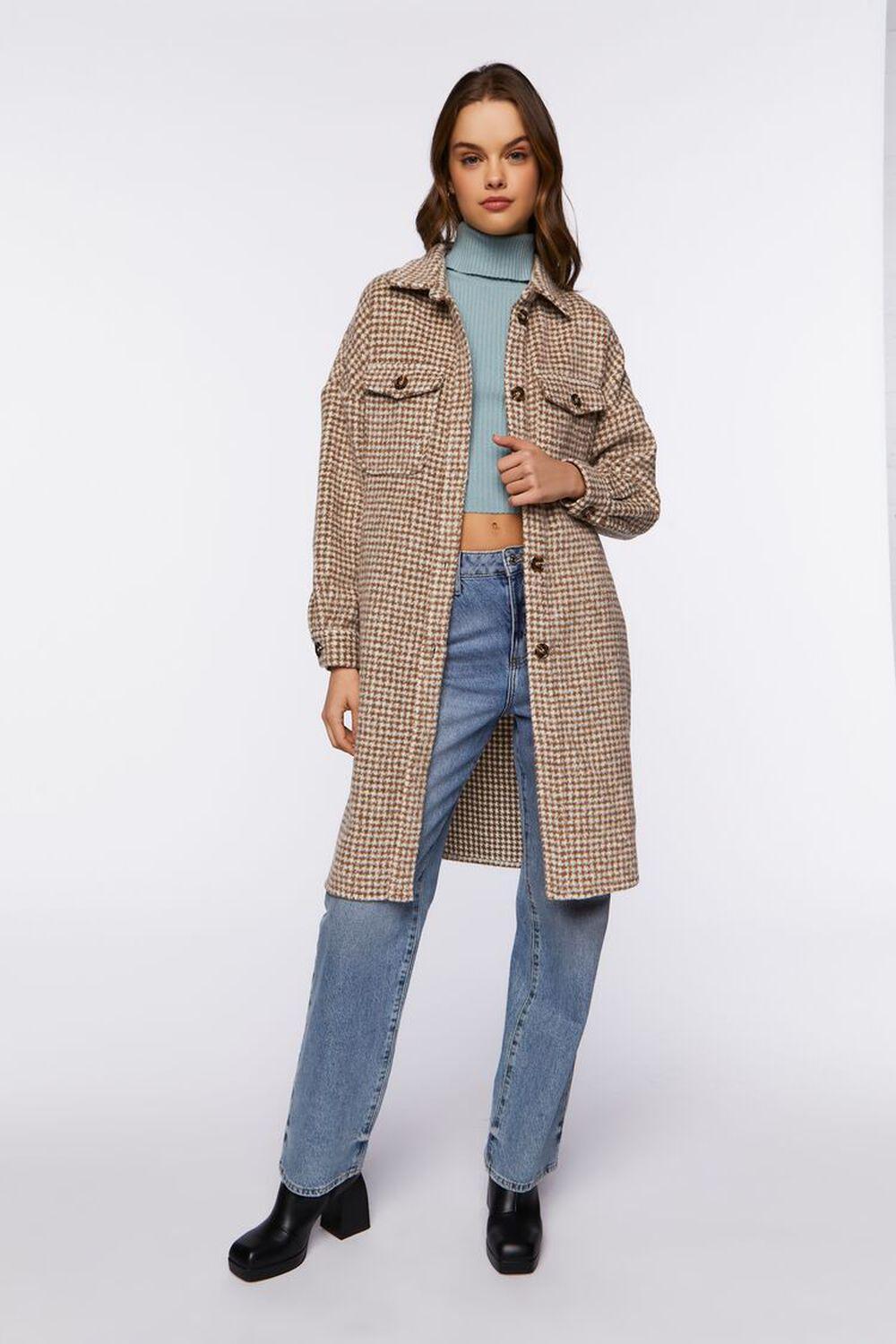 Brushed Houndstooth Longline Shacket | Forever 21 Product Image