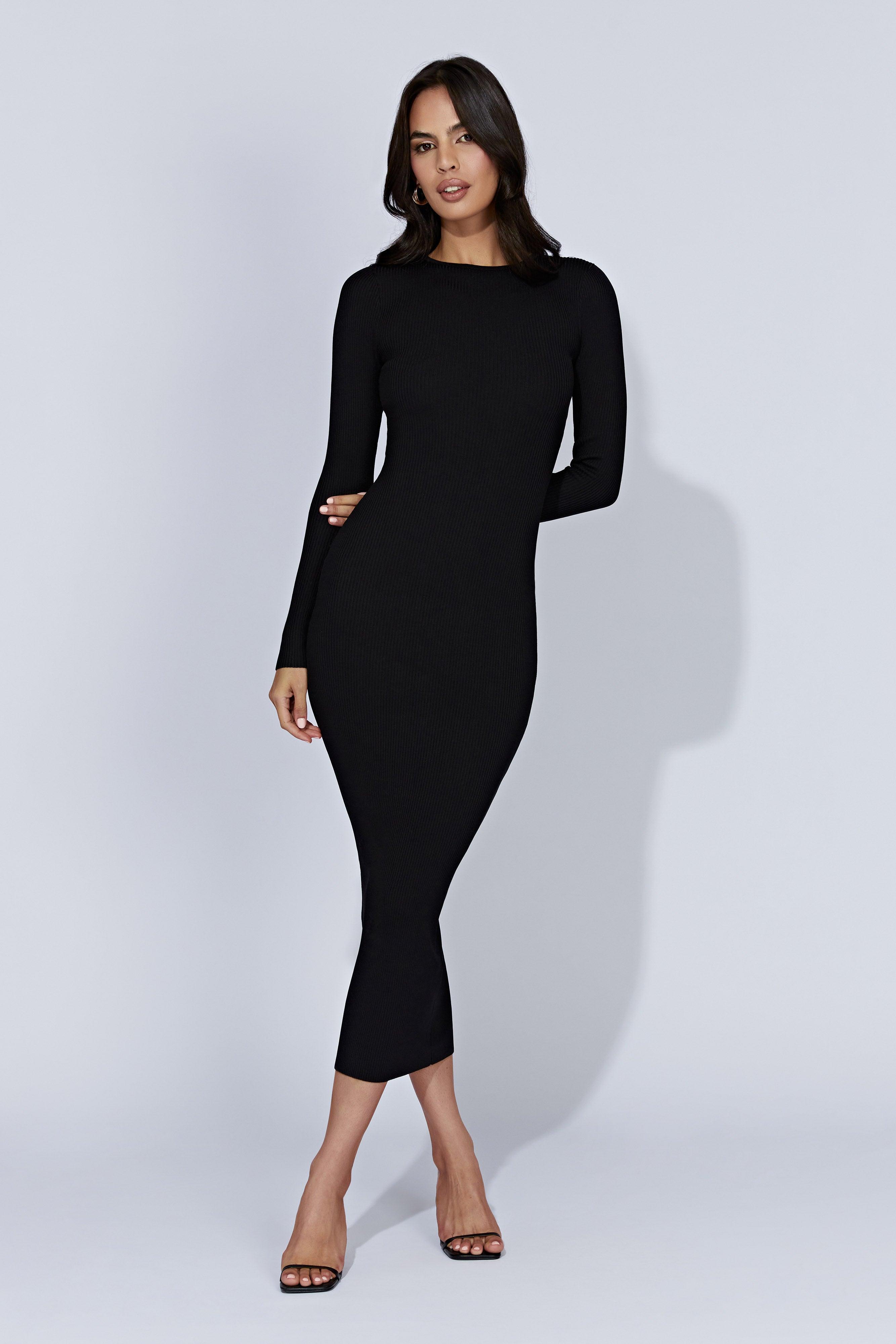 Rowen Long Sleeve Midi Dress - Black Product Image