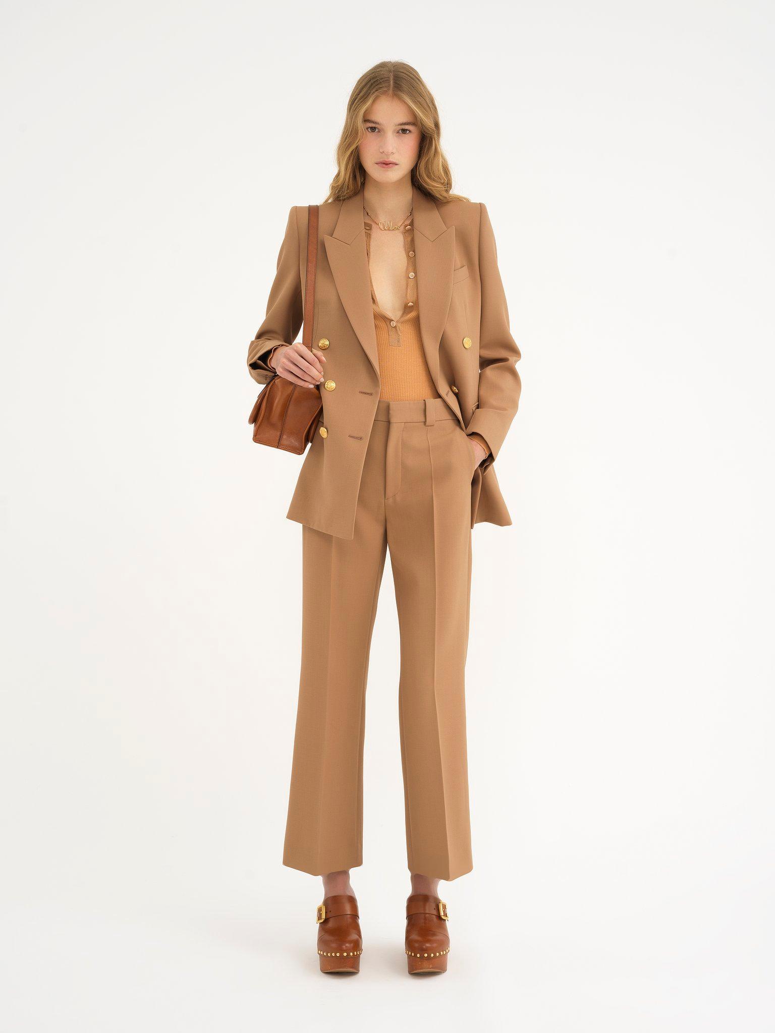 Cropped tailored pants in wool grain de poudre Product Image