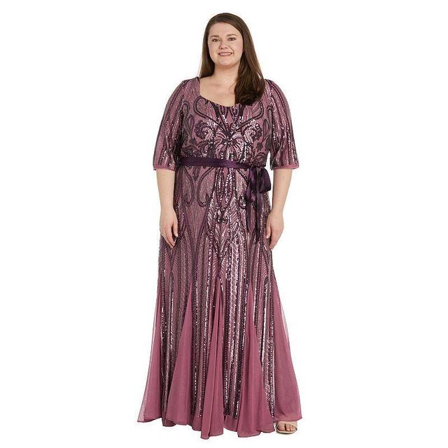 Plus Size R&M Richards Sweetheart Neckline Floral Sequin Paneled Maxi Godet Dress, Womens Product Image