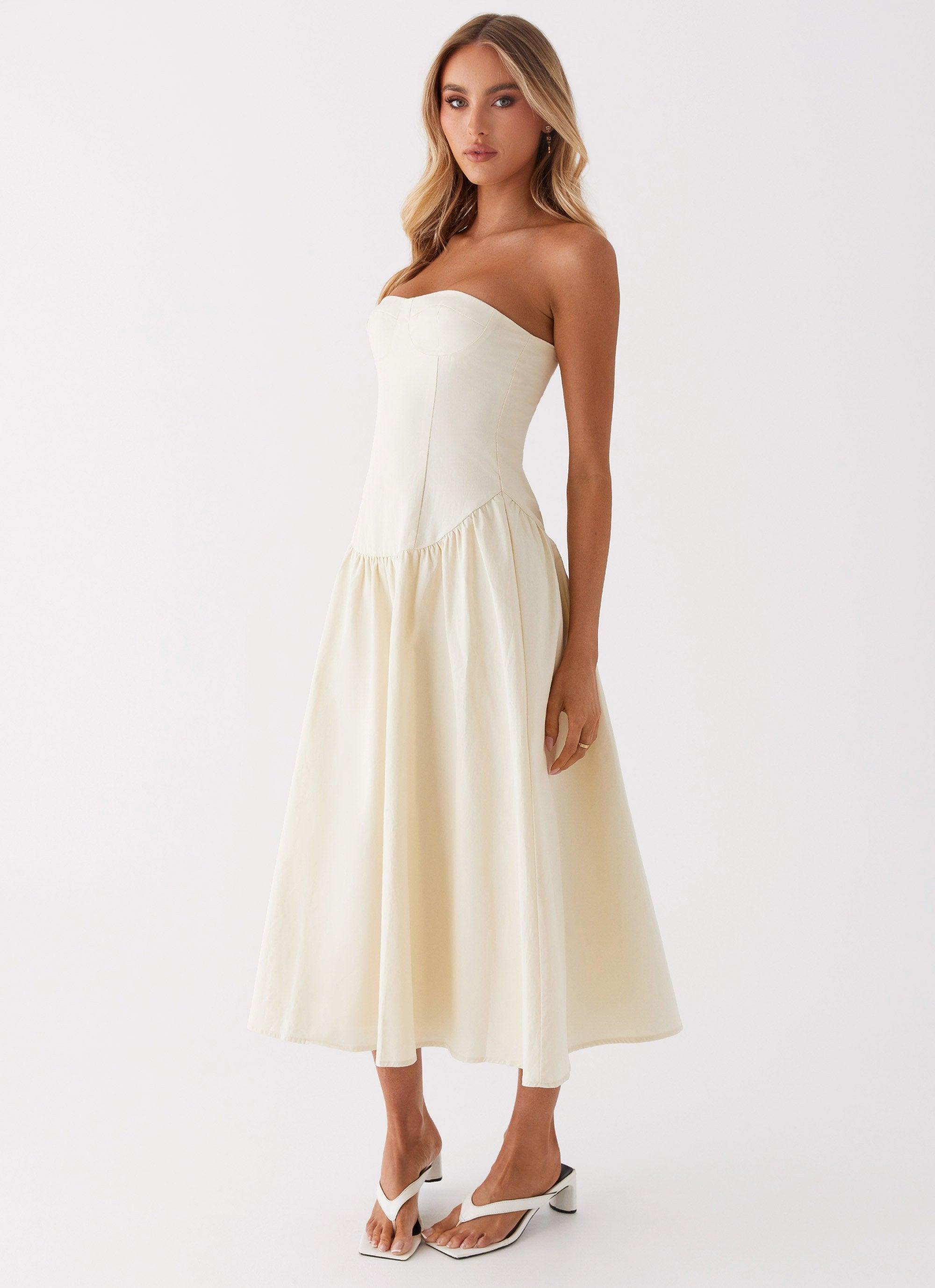 Rosebud Bustier Midi Dress - Ivory Product Image