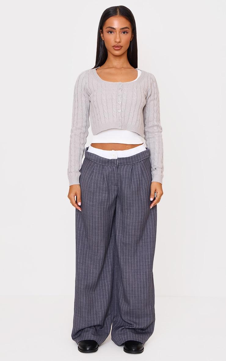 Petite Charcoal Double Waistband Pinstripe Pants Product Image