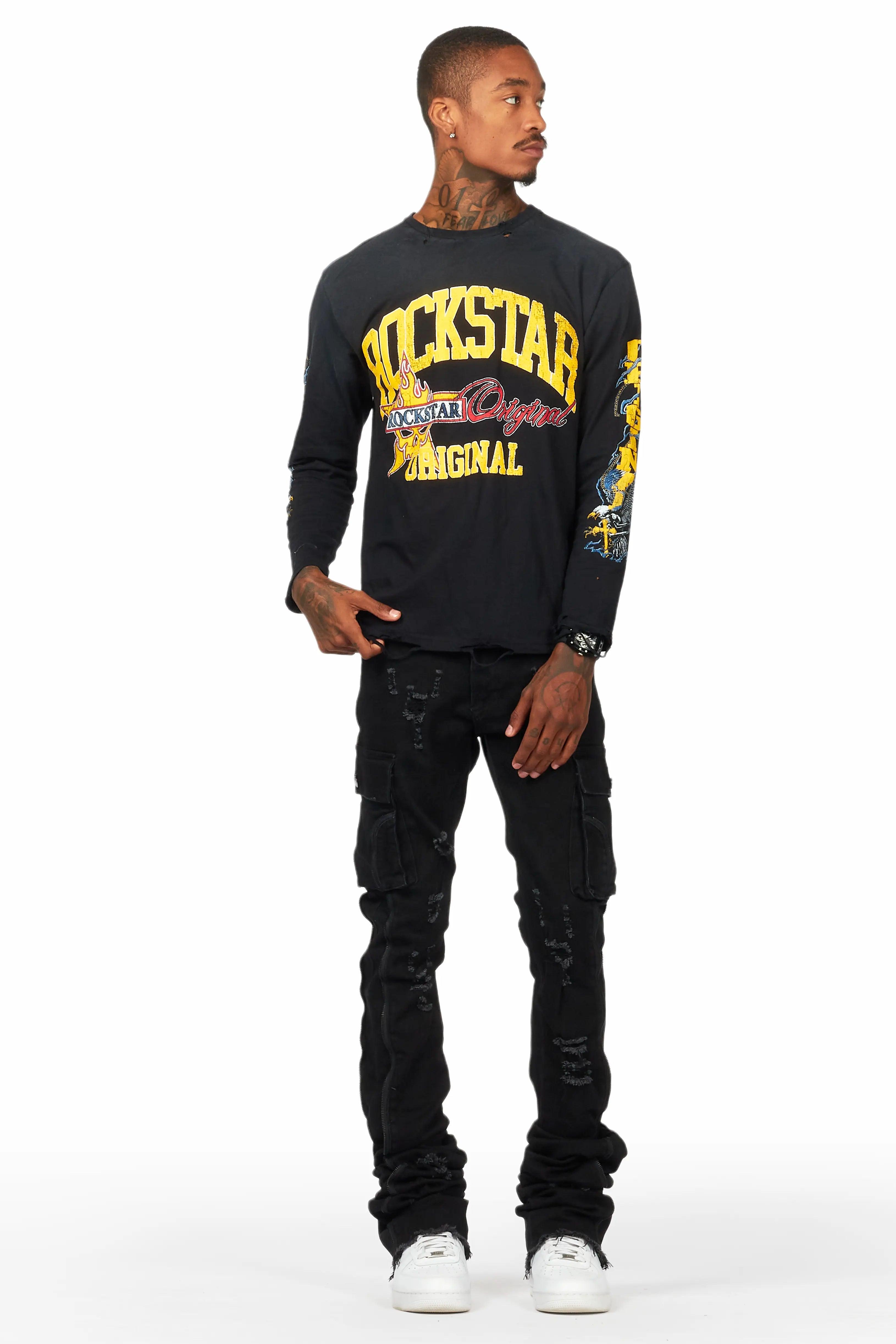 Hutch Black Super Stacked Flare Jean Male Product Image