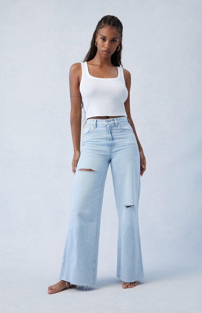 Women's Eco Light Indigo Ripped Wide Leg Jeans Product Image