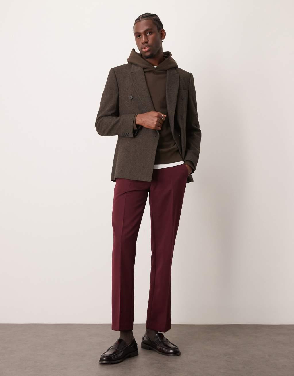 ASOS DESIGN smart straight leg pants in burgundy Product Image