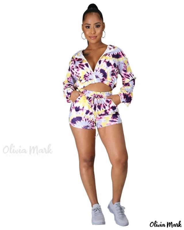 Olivia Mark – Printed Casual Sports Top and Shorts Set Product Image