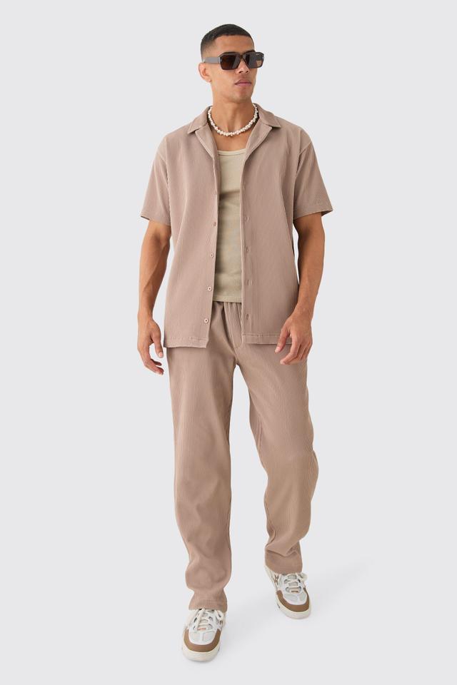 Oversized Short Sleeve Pleated Shirt & Straight Trouser Set | boohooMAN USA Product Image