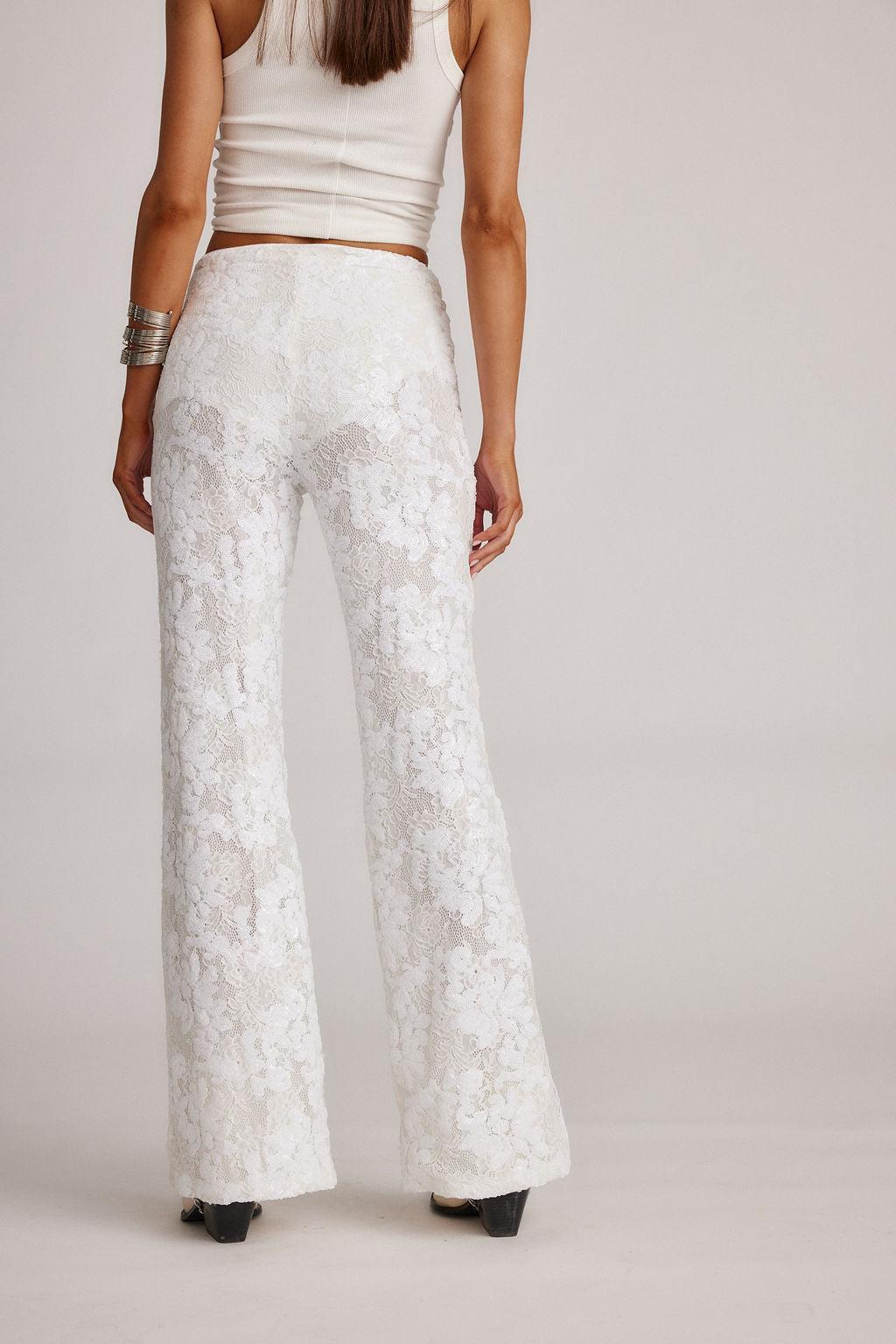 Maddox White Sequin Lace Pants Product Image