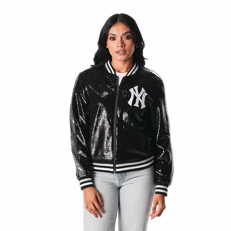 Womens The Wild Collective New York Yankees Sequin Full-Zip Bomber Jacket Product Image