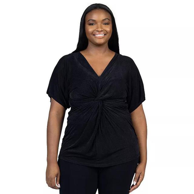 Plus Size 24Seven Comfort Apparel Twist Front Short Dolman Sleeve Top, Womens Product Image