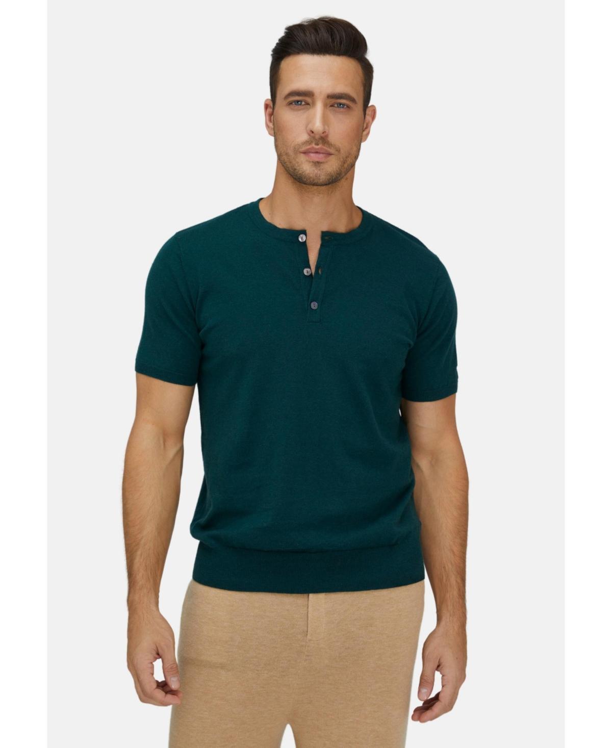 Bellemere Mens ShortTrim Fit Cotton Cashmere Henley T-Shirt Product Image