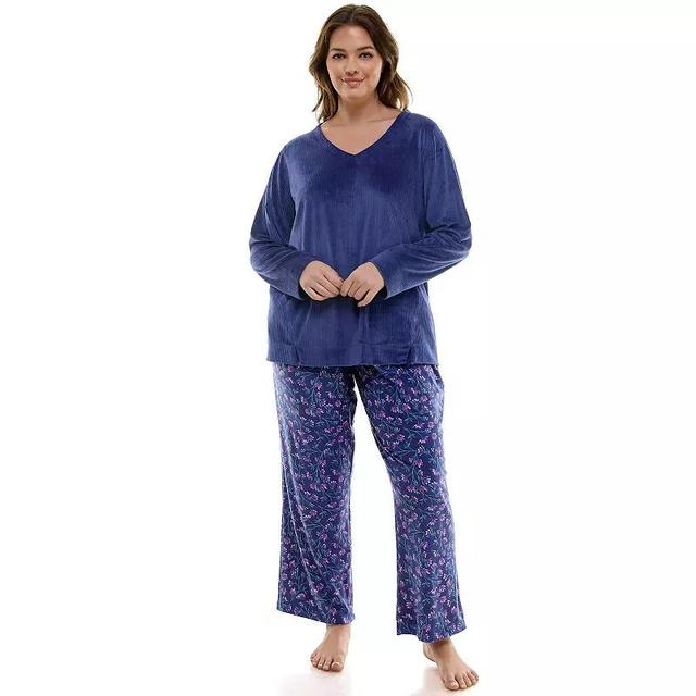 Plus Size Croft & Barrow Velour Pajama Top & Pajama Bottoms Set, Womens Product Image