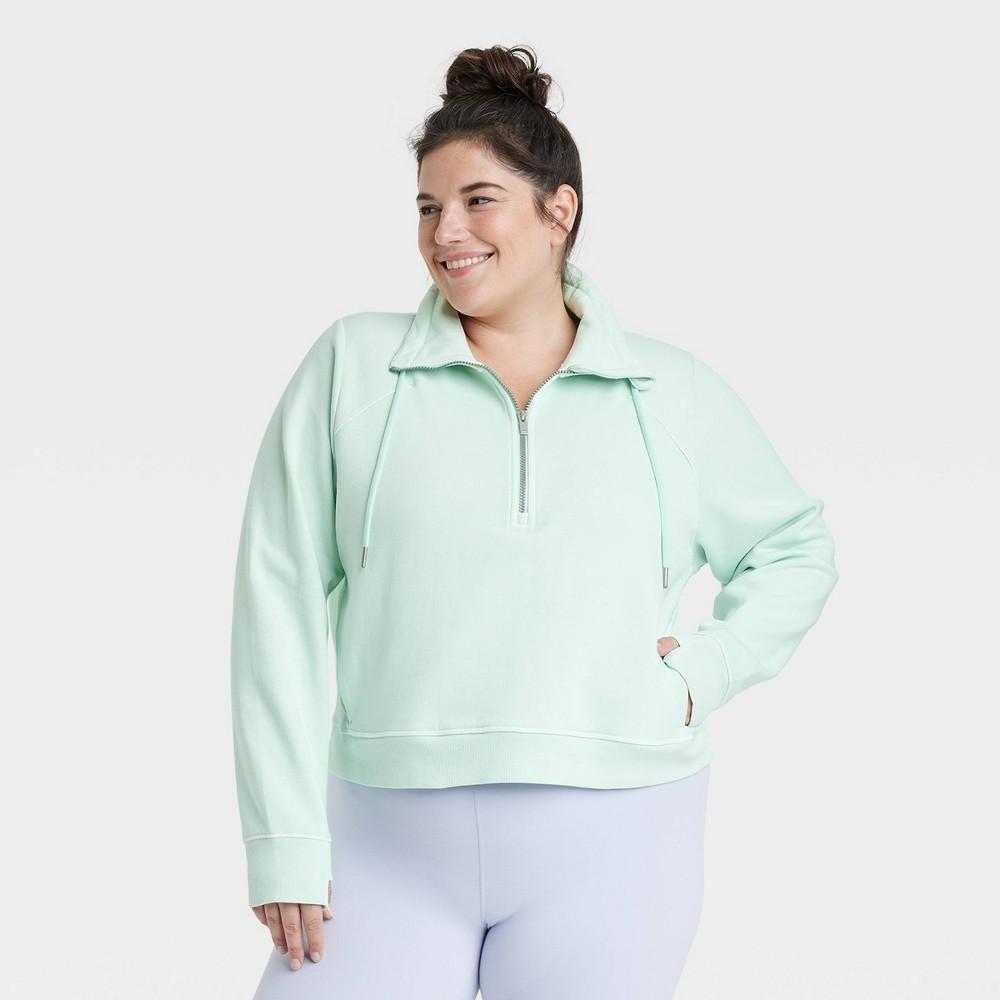 Womens Fleece Half Zip Pullover - All In Motion Mint 4X Product Image