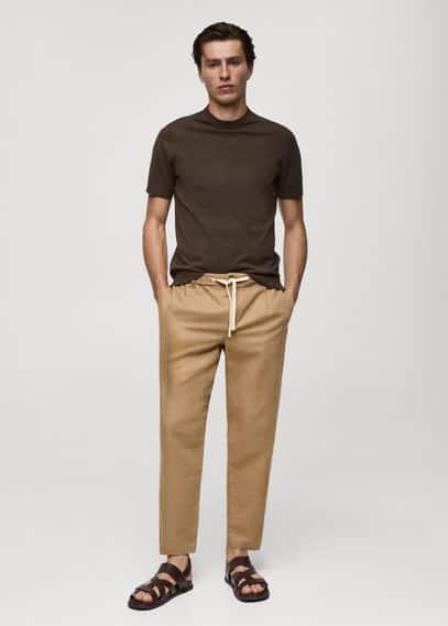 MANGO MAN - Slim-fit pants with drawstring tobacco brownMen Product Image