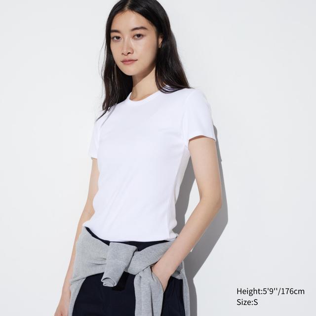 Womens Soft Ribbed Crew Neck Short-Sleeve T-Shirt White XS UNIQLO US Product Image