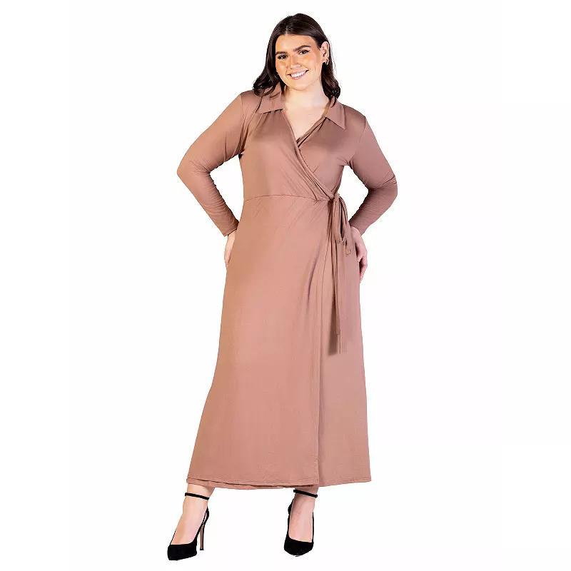 Plus Size 24Seven Comfort Apparel Comfortable Collared Wrap Maxi Dress, Womens Product Image