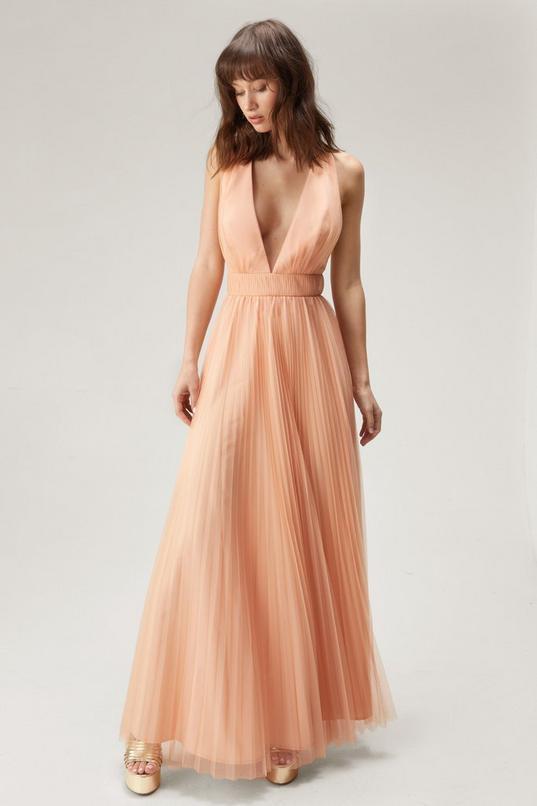 Tulle Plunge Maxi Dress Product Image