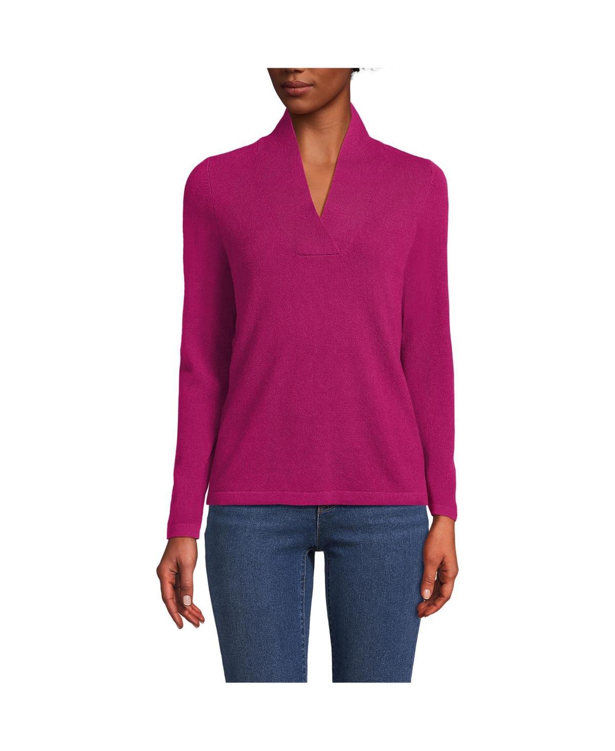 Womens Lands End Cashmere Shawl Neck Sweater Vivid Pink Product Image