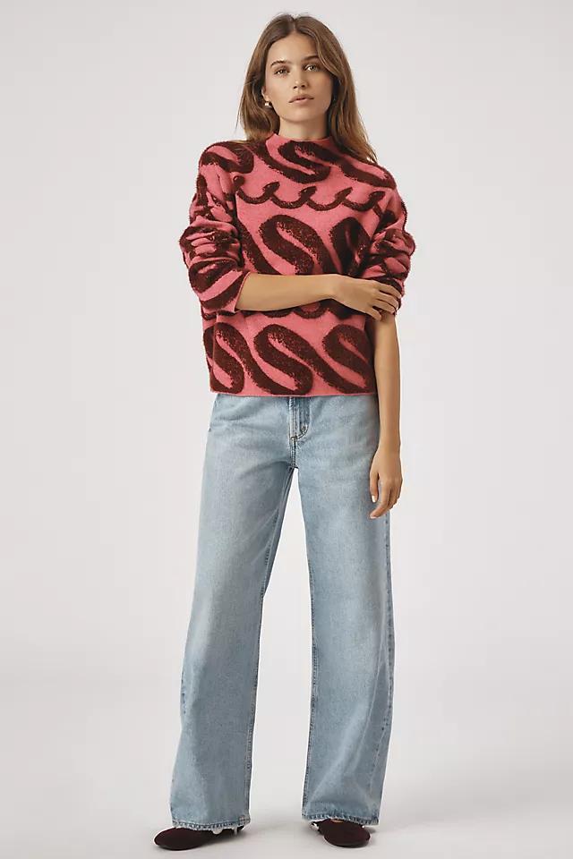 By Anthropologie Mock-Neck Fuzzy Floral Sweater product image