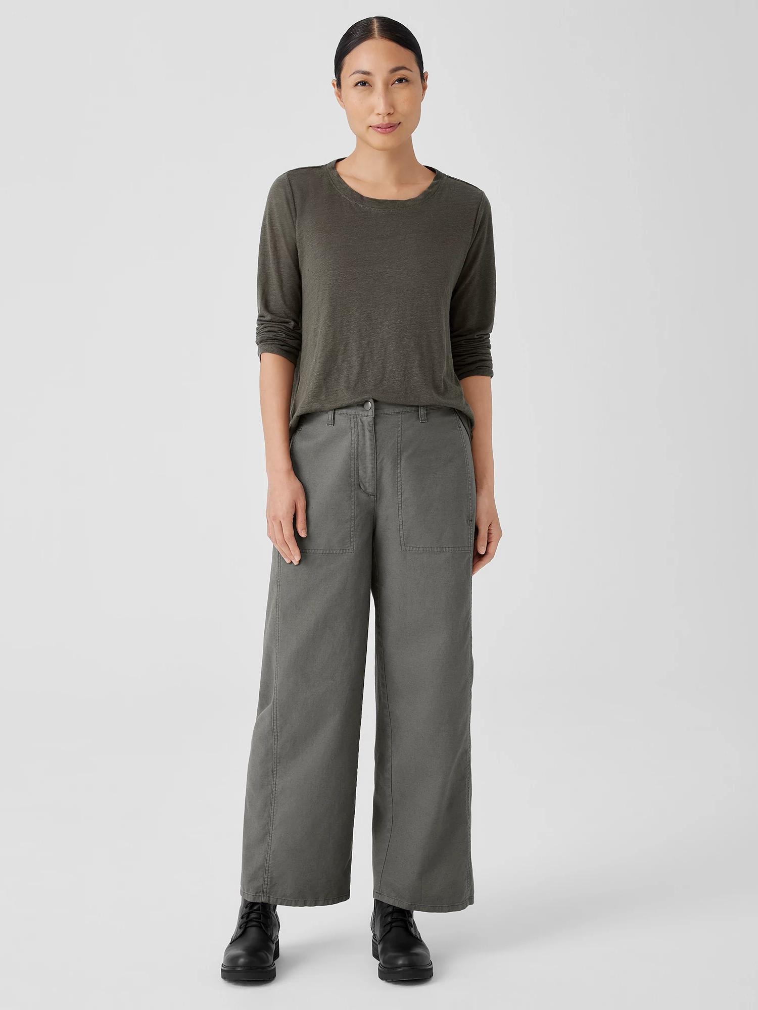 EILEEN FISHER Cotton Hemp Stretch Wide-Leg Pantfemale Product Image